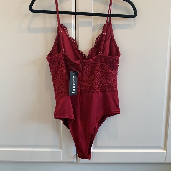 Boo-hoo burgundy bodysuit with lacy top - Picture 2 of 5